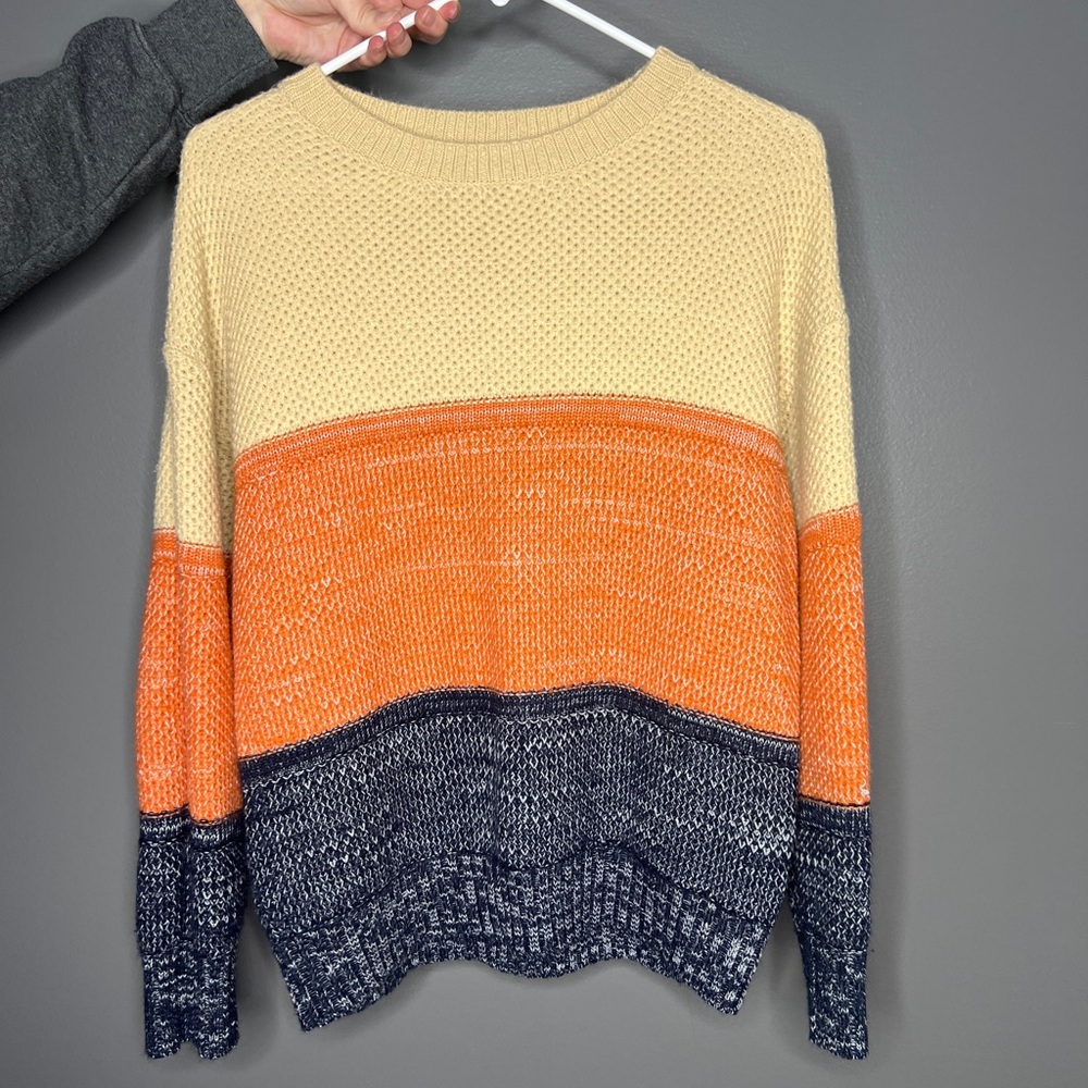 Colorblock Sweater in Cream, Orange, and Black